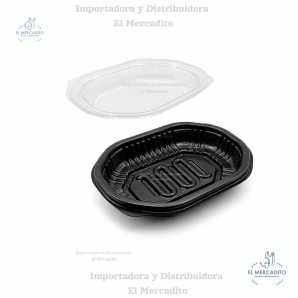 Contenedor Costillas plástico color negro con tapa transparente