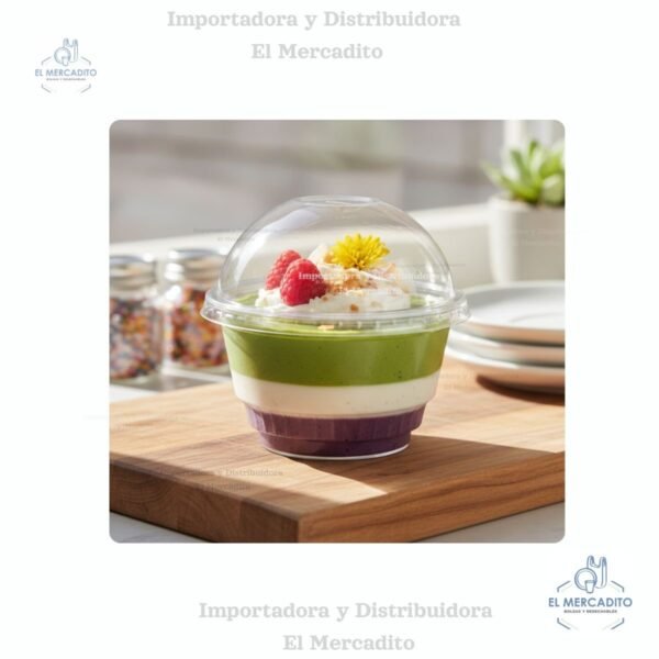 Vaso #5 oz Tapa domo desechable transparente, en paquetes de 25 unidades