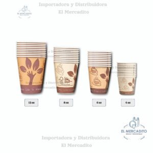 Vasos de Carton para Cafe, de 4 oz, 6 oz, 8 oz, 12 oz, en paquetes de 25 unidades
